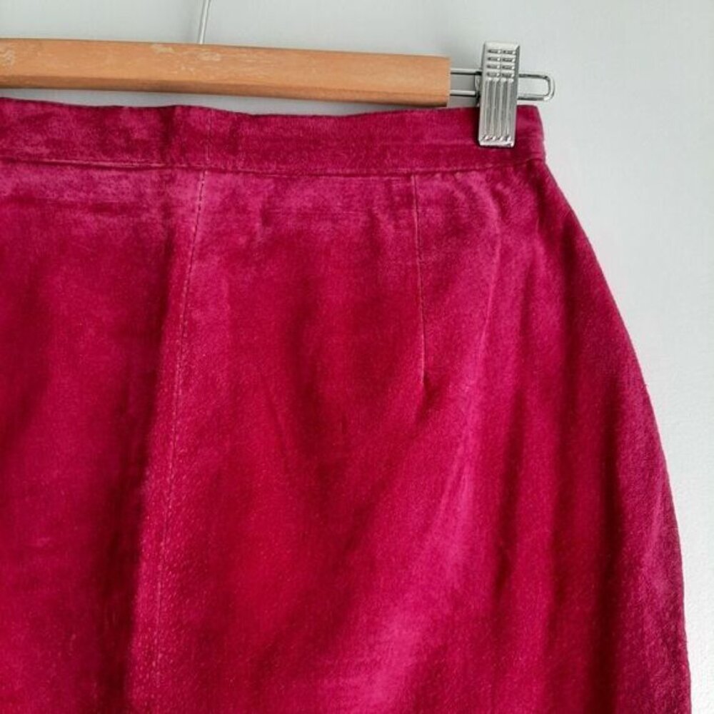 Vintage J WALDEN 100% Genuine Suede Leather Pencil Mini Skirt Pink Sz S - Picture 6 of 16